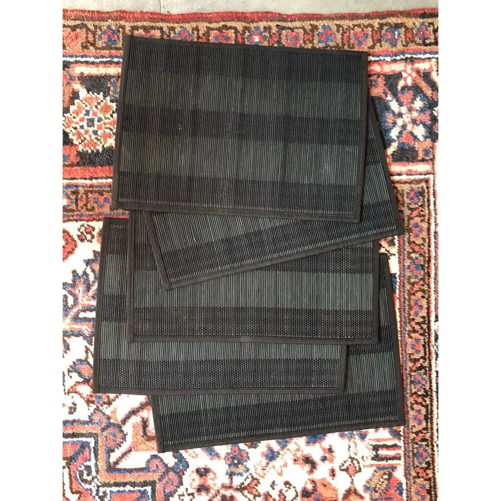 Set of 5 Black Woven Placemats Reed‎ and Cord On Fabric Backing